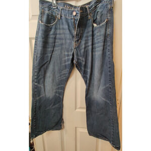 American Eagle Jeans Low Rise Bootcut Men's Size W38xL30 Dark Wash Distressed